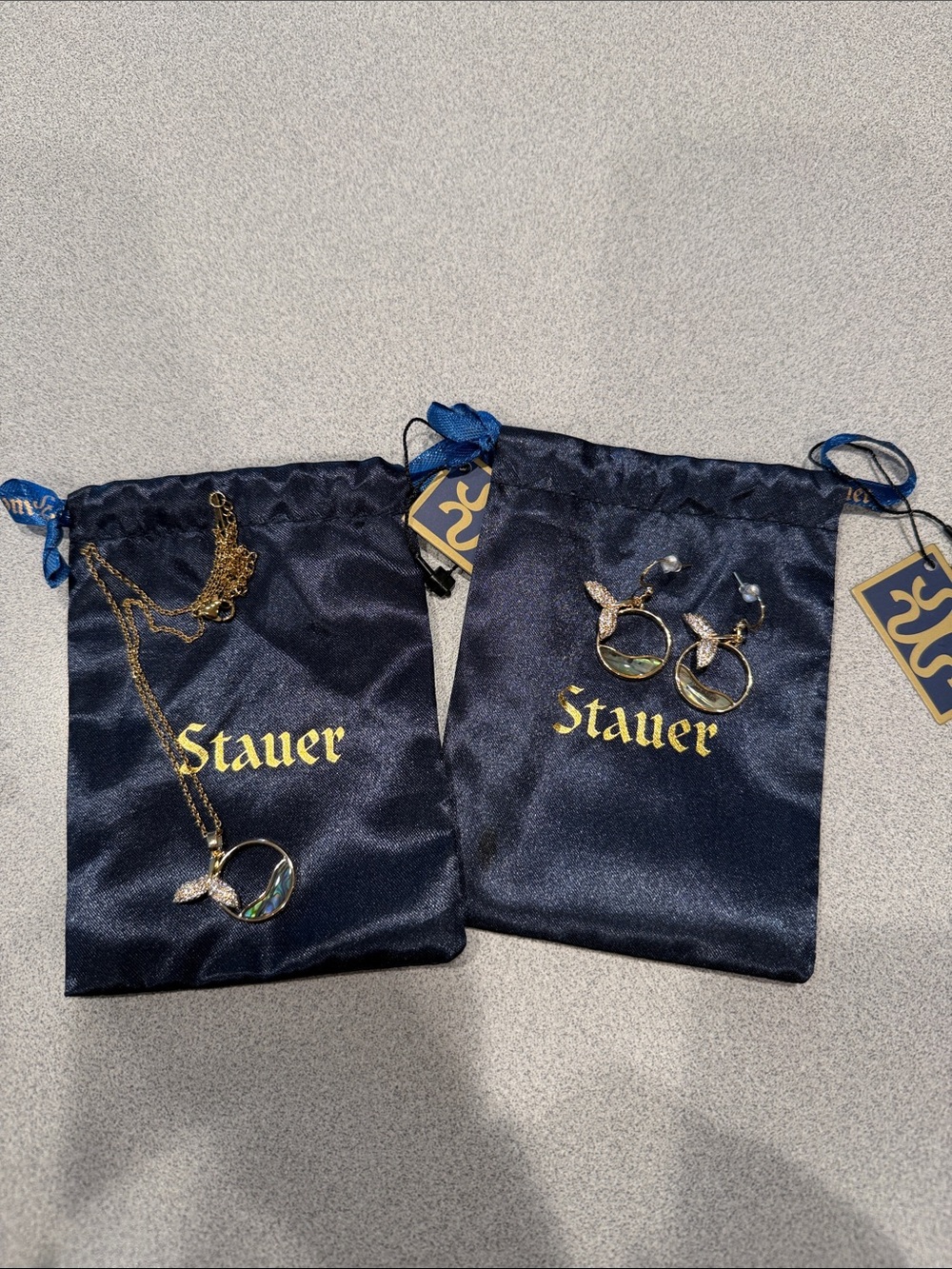 Stauer Gold Whale Abalone Pendant Necklace and Hoop Earrings Set